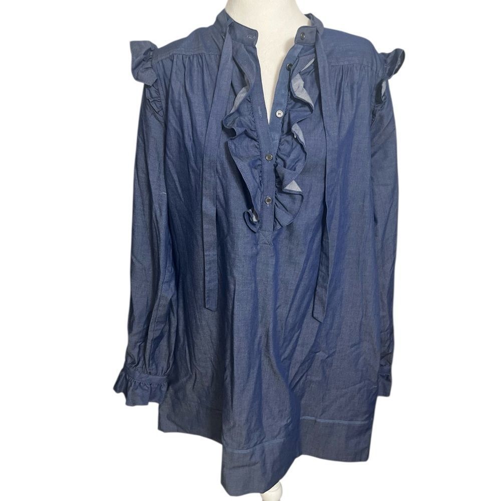 Ldt Womens Chambray Ruffled V-Neck
1/2 Button Up Shirt Shift Dress 10
Medium - Picture 5 of 14